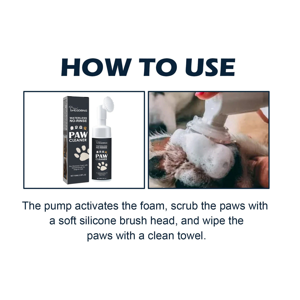 Yegbong Waterless Pet Paw Dry Shampoo Gently Cleans Pets