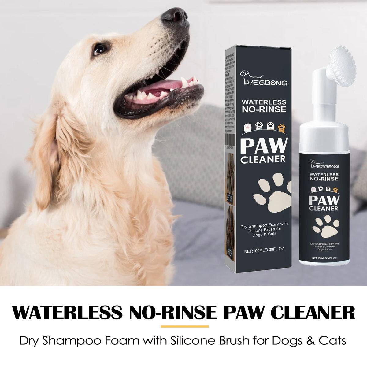 Yegbong Waterless Pet Paw Dry Shampoo Gently Cleans Pets