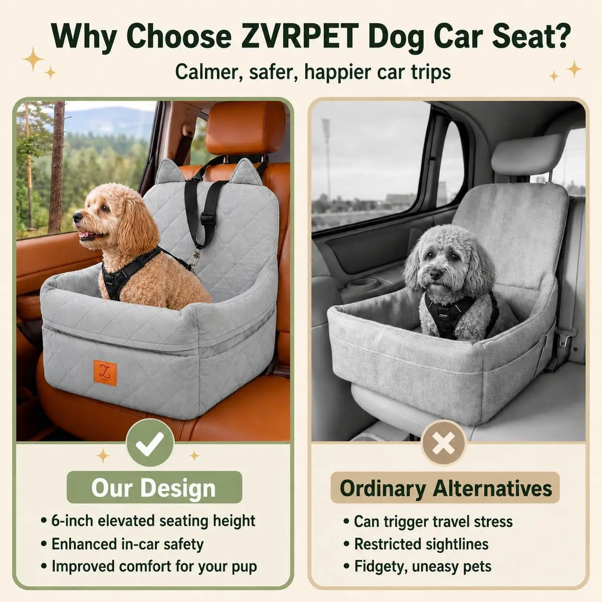 Dog Car Seat Booster With Safety Belt And Washable Cover