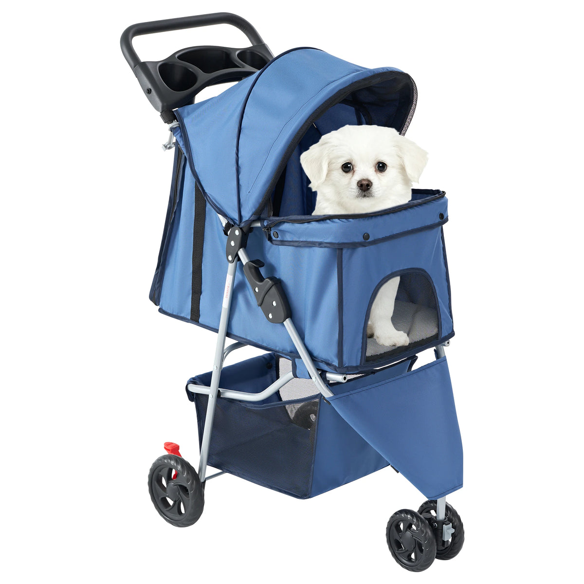 Foldable Pet Stroller with Mesh Windows and Storage Basket for Outdoor Use
