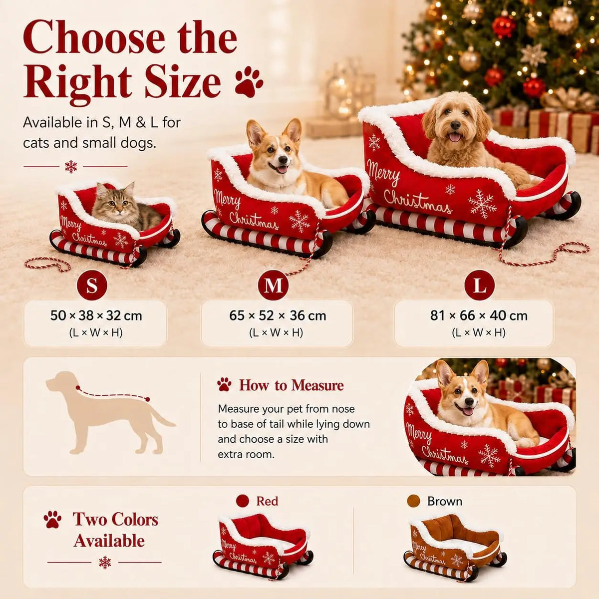 Christmas Dog Sleigh Sofa Bed With Plush Raised Sides for Pets