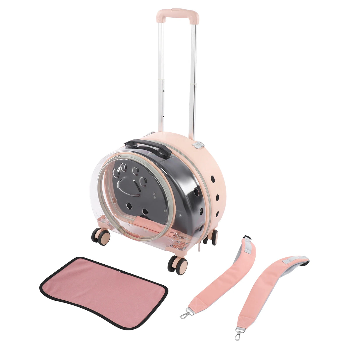 Transparent Pet Travel Carrier Trolley With Telescopic Handle And Wheels
