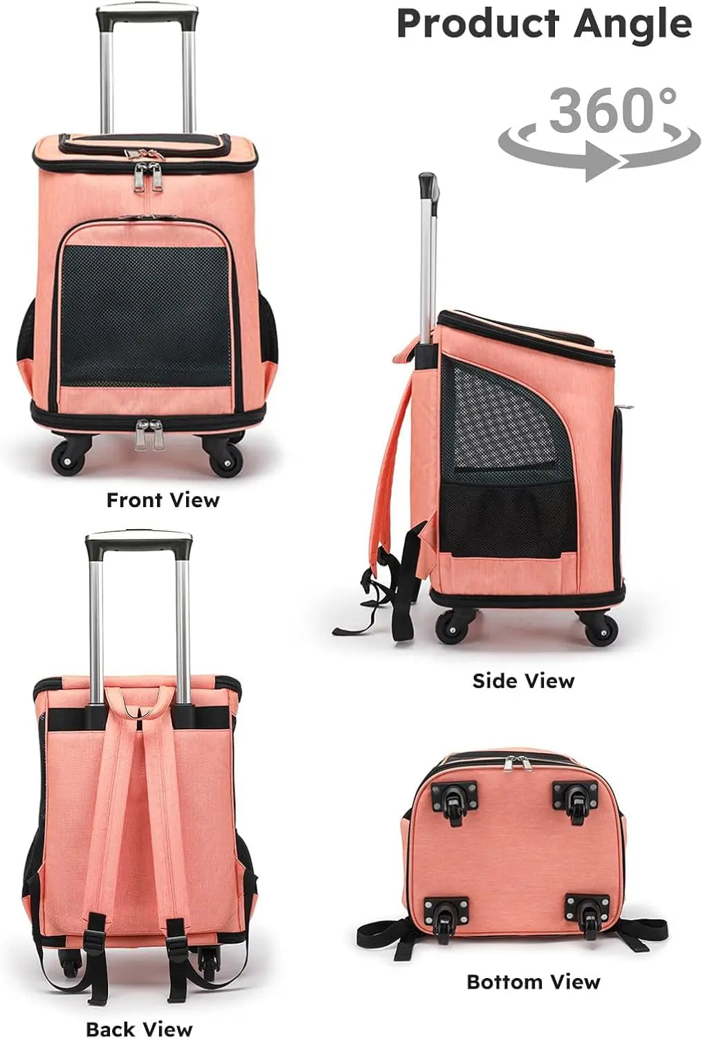 Three In One Wheeled Pet Carrier Backpack With Mesh Ventilation