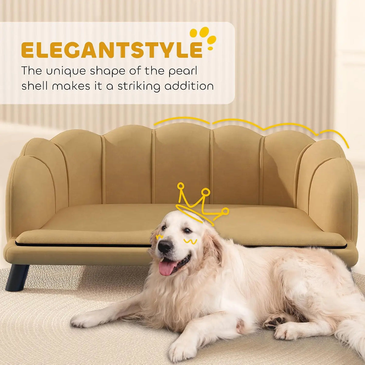 Pearl Back Velvet Dog Sofa With Removable Washable Cushion