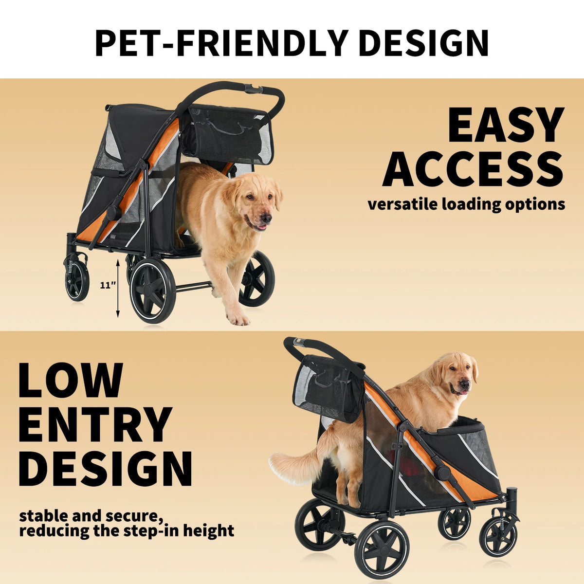 Pet Stroller For Multiple Dogs With Canopy And Storage Organizer