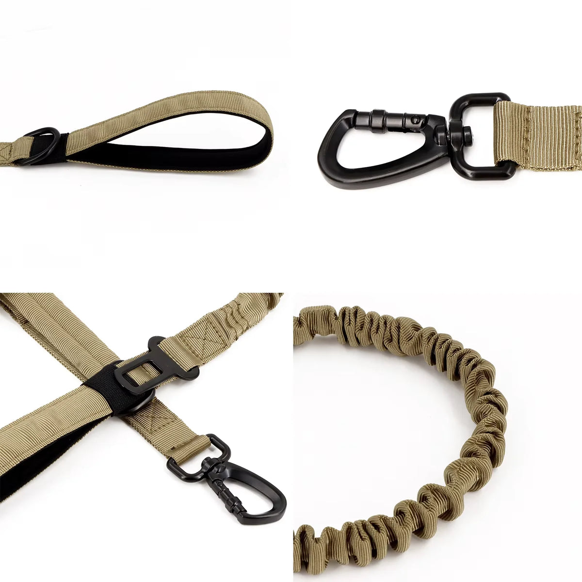 Adjustable Tactical Dog Leash With Quick Release Dual Handle Nylon Rope