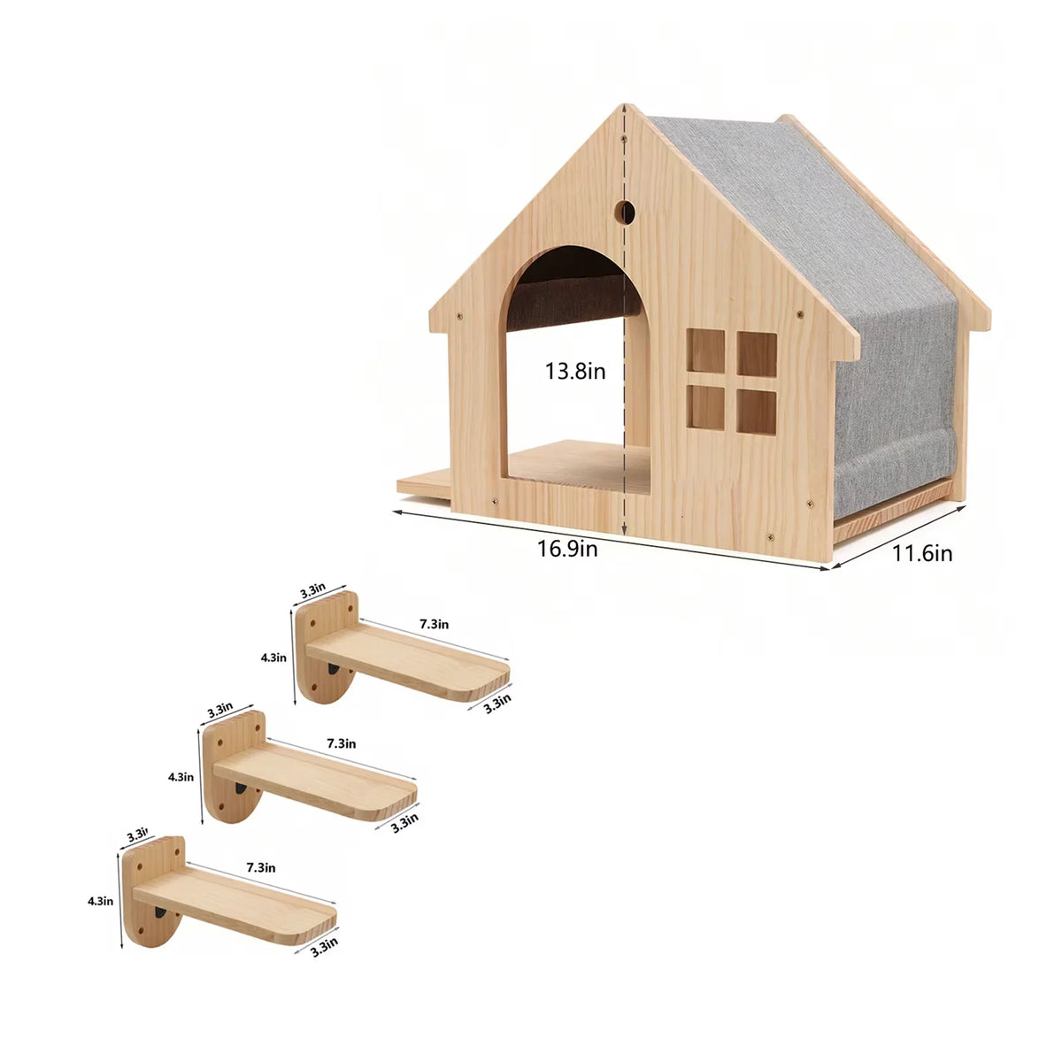 CWV Wooden Wall Mounted Cat Villa Platform Resting Shelf