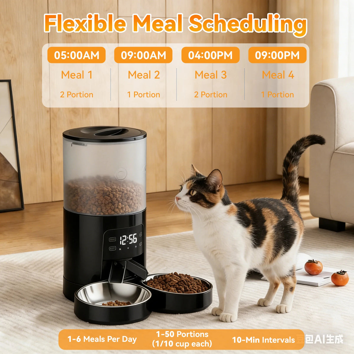 Automatic Cat Feeder Dual Stainless Bowls Timed Function Dual Power