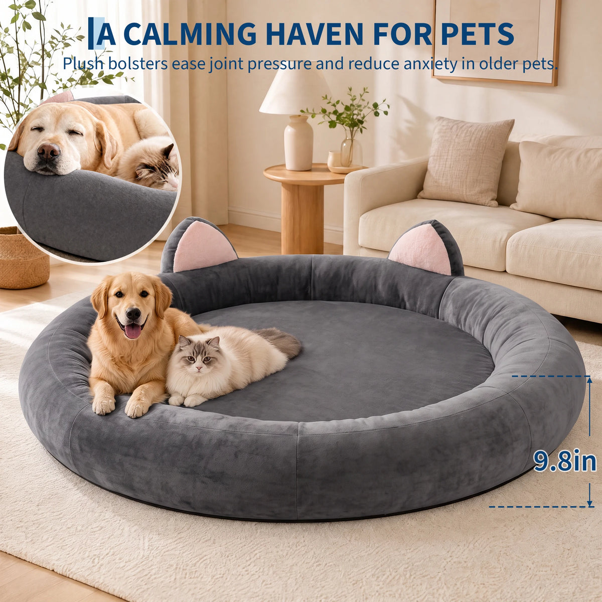 Orthopedic Memory Foam Dog Bed With Supportive Bolsters for Senior Pets