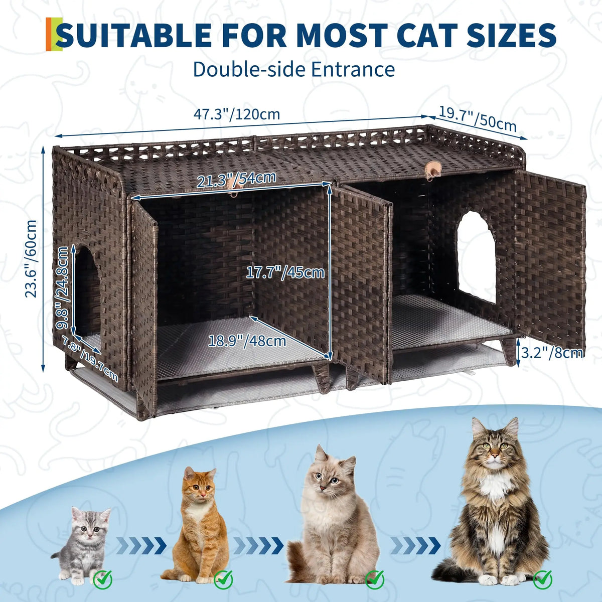 HiMISS Rattan Double Door Cat Litter Box Enclosure Set