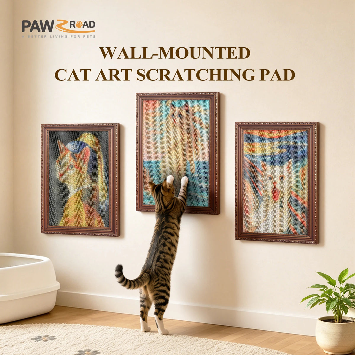 PAWZ Road Cardboard Cat Wall Scratcher With Adhesive Strips