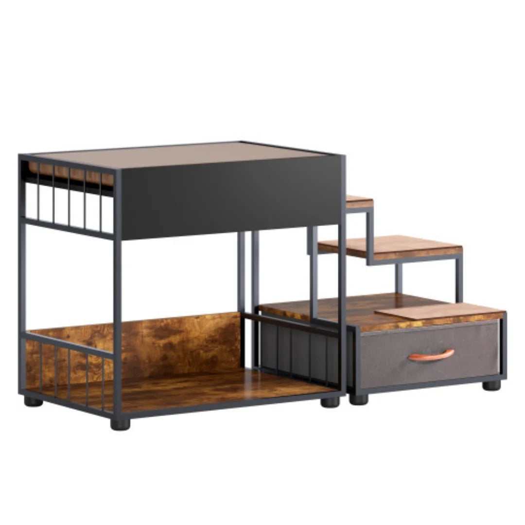 Multi Level Dog Bunk Bed With Steps And Storage Drawer