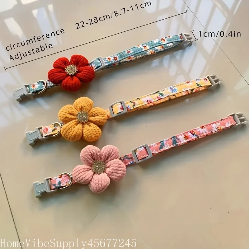 Soft Adjustable Floral Pet Collar with Flower Charm and Bell