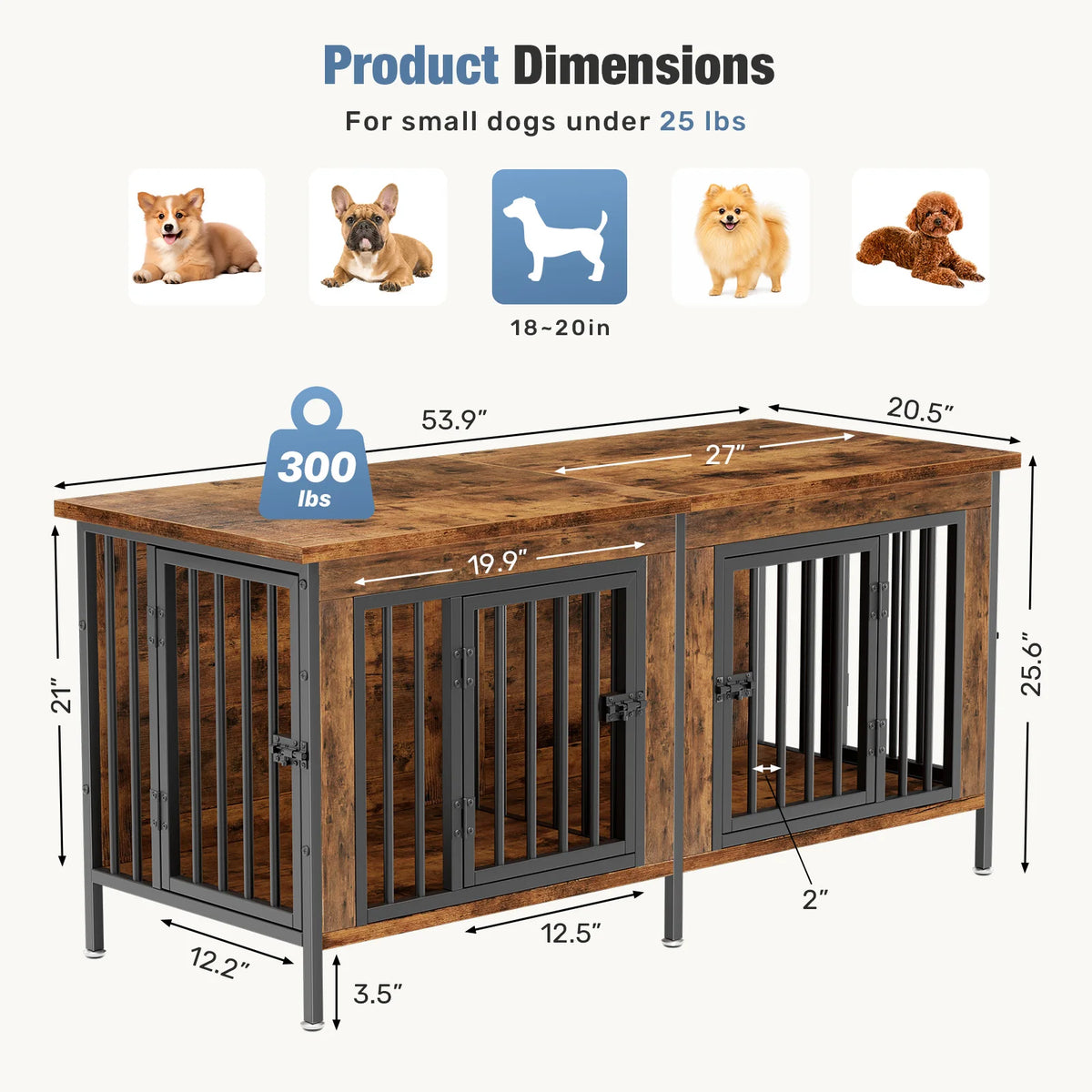 JHK Double Door Wooden Dog Kennel With Secure Divider Panel