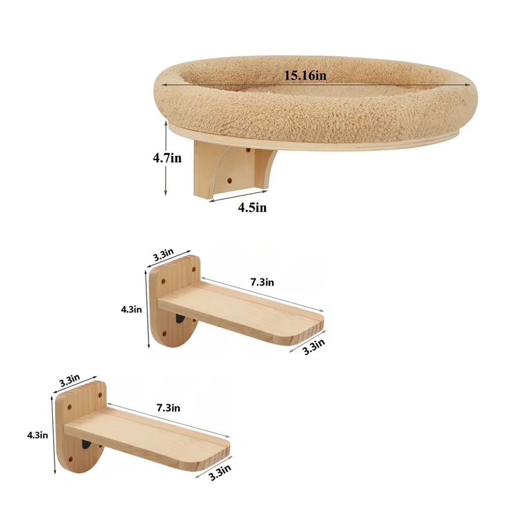 CWV Solid Pine Wood Cat Wall Mounted Ladder And Hammock