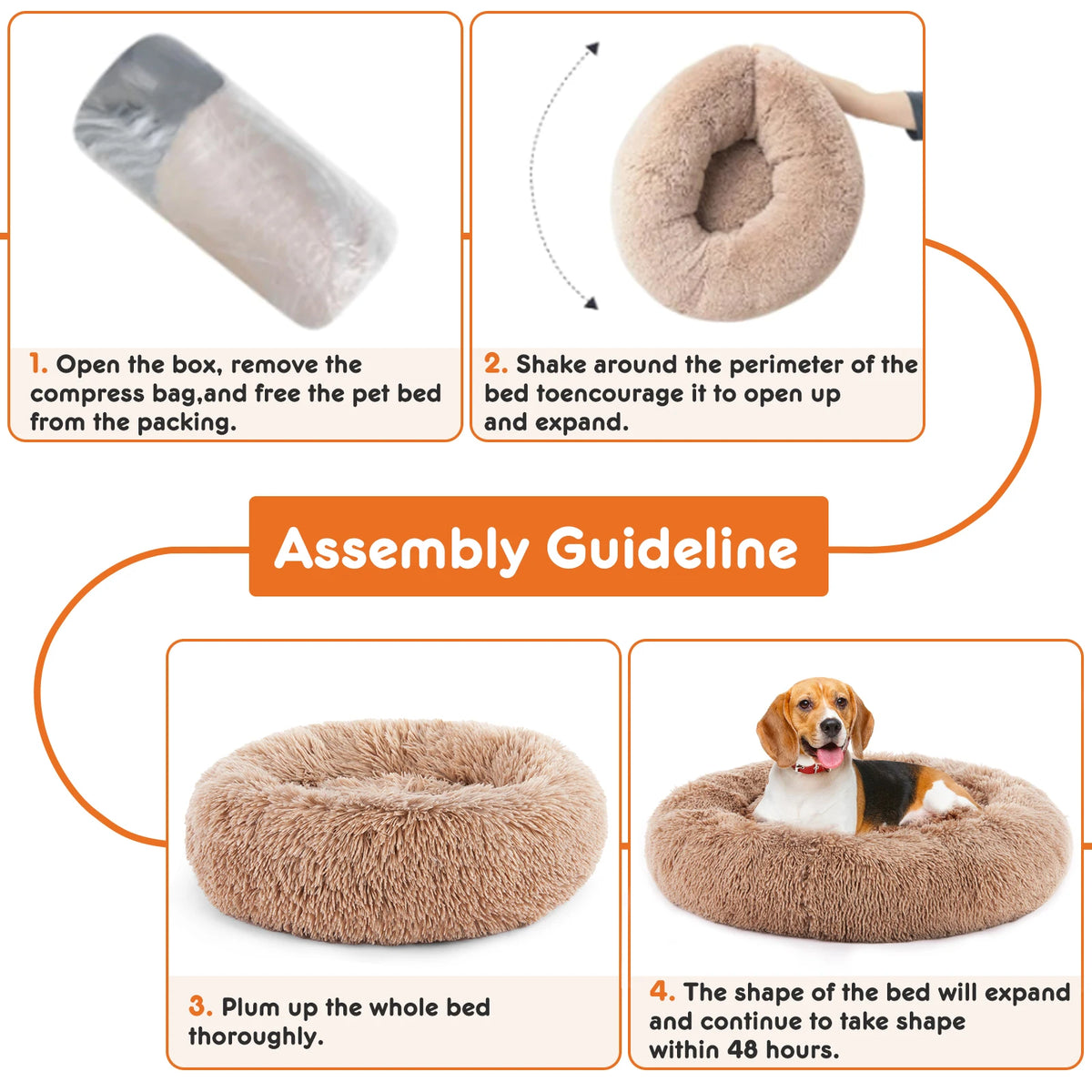 JHK Washable Round Plush Dog Bed Coral Fleece Comfort Cushion
