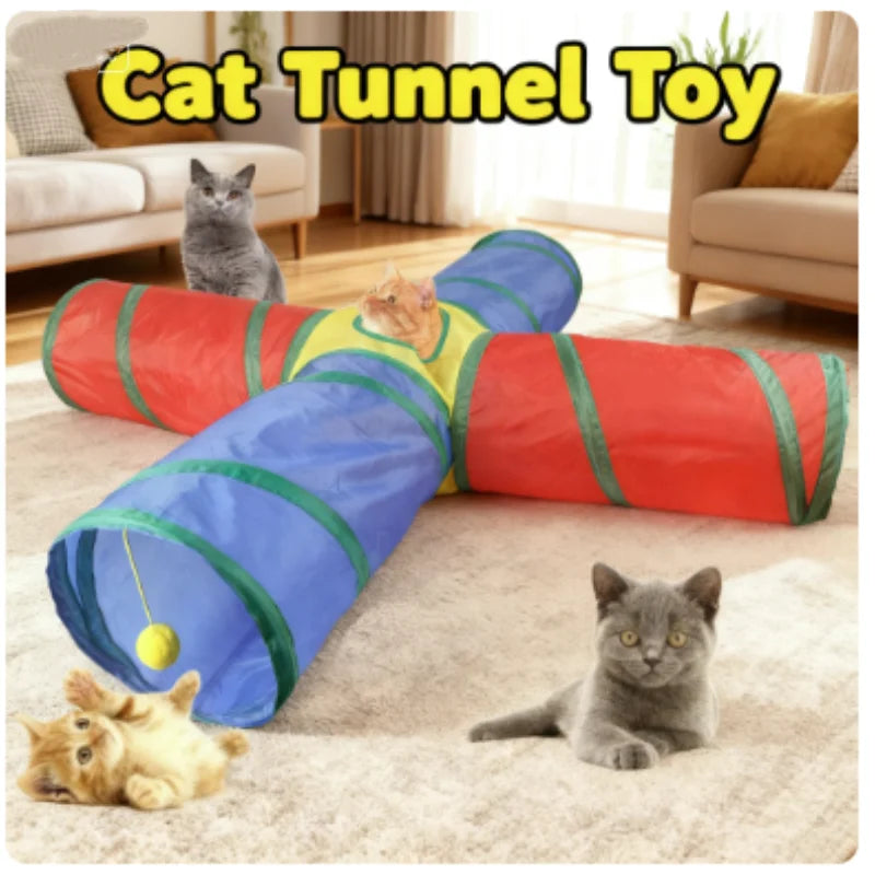Foldable Cat Tunnel Toy For Interactive Play And Pet Training