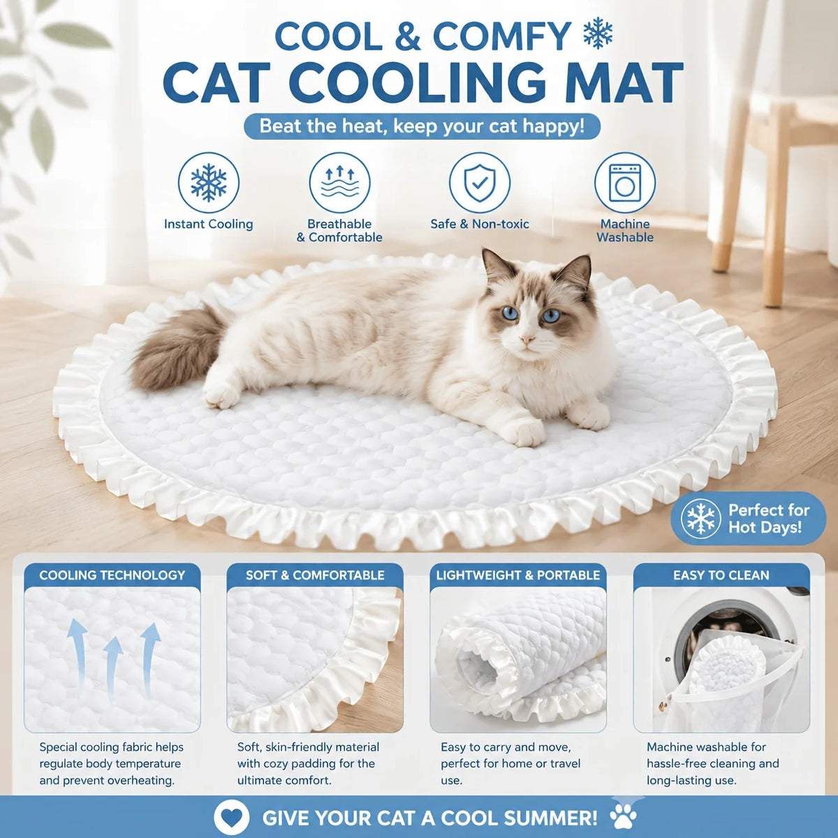 Breathable Ruffled Ice Silk Cooling Pet Mat For Cats And Dogs