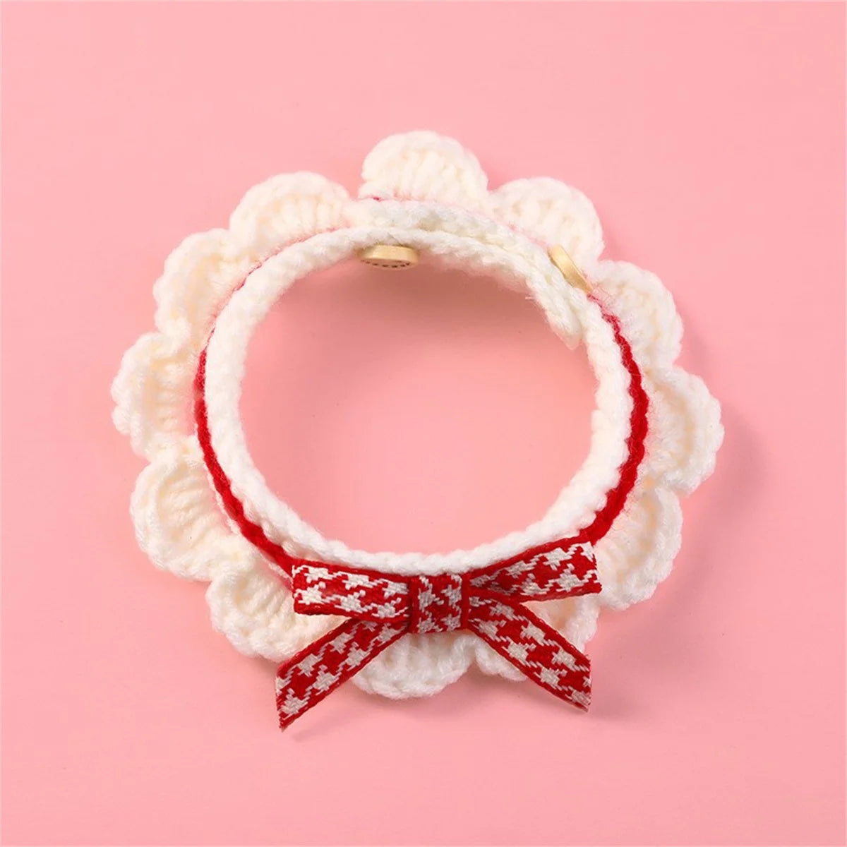 Knitted Bowknot Adjustable Pet Collar With Decorative Lace
