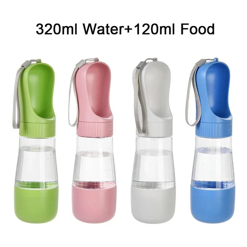 Portable Glass Pet Water Bottle Travel Dispenser With Food Container