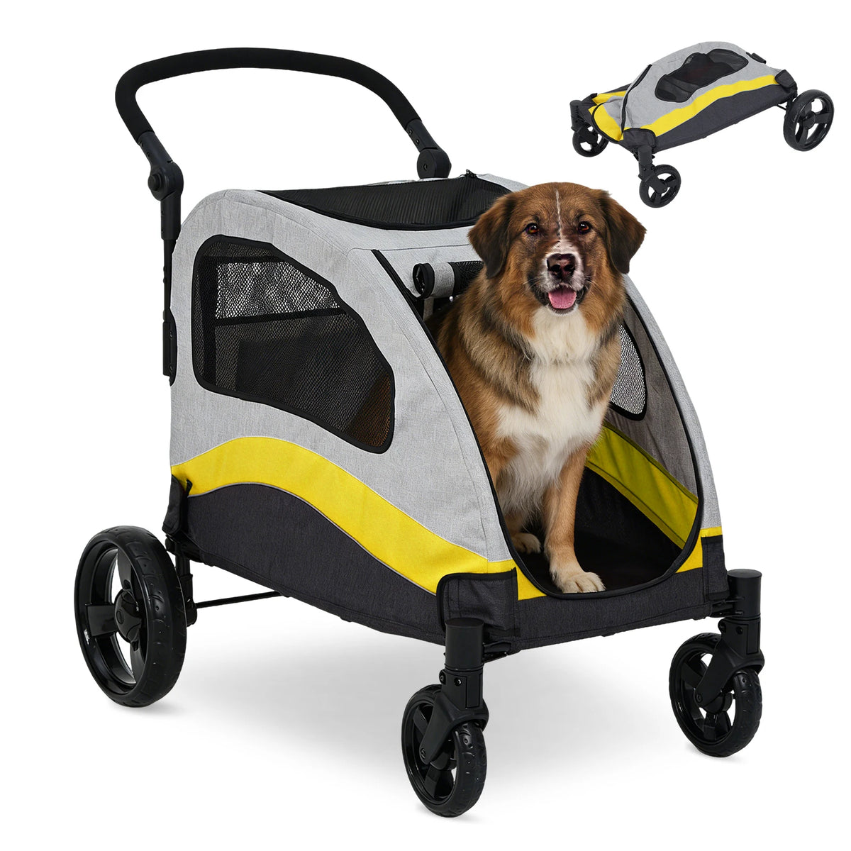 Heavy Duty Collapsible Dog Stroller With Swivel Shock Absorbing Wheels