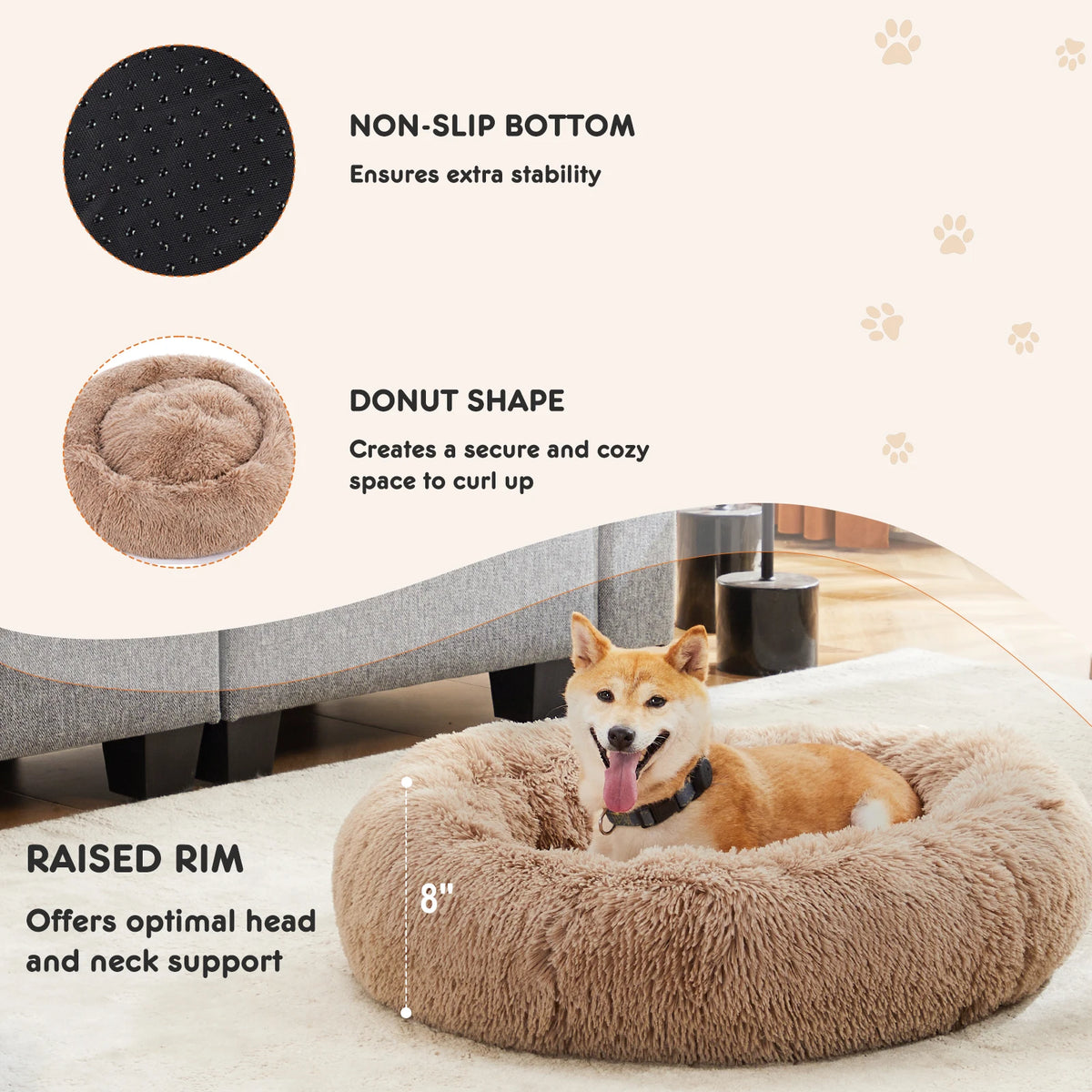 JHK Washable Round Plush Dog Bed Coral Fleece Comfort Cushion