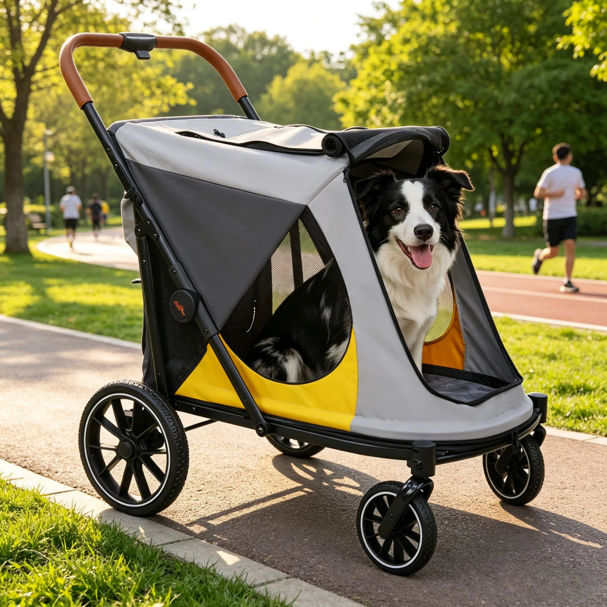 Folding Dog Stroller With Storage For Outdoor Pet Travel