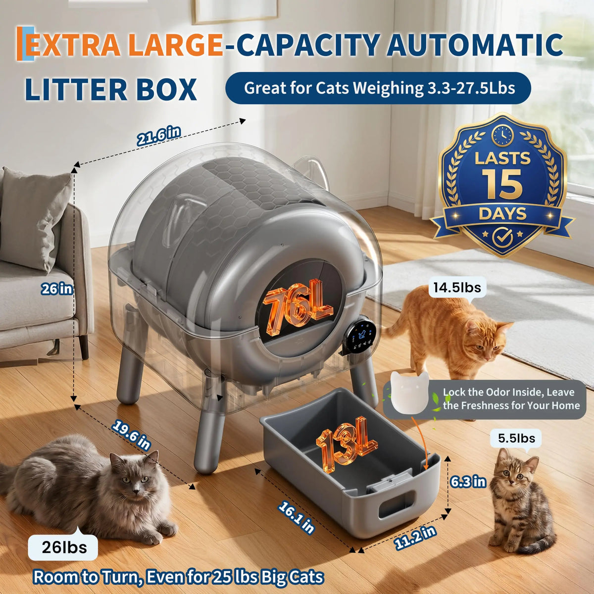 HiMISS Automatic Self Cleaning Cat Litter Box App Controlled