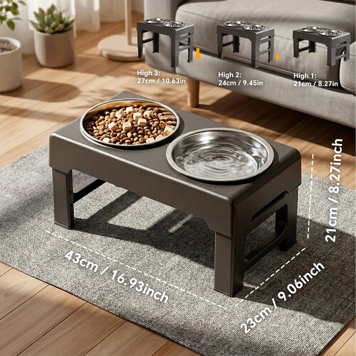 Adjustable Raised Dog Feeder With Double Stainless Steel Bowls