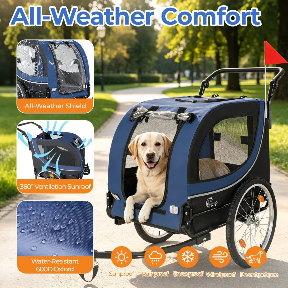 Foldable 2-in-1 Pet Bike Trailer and Stroller for Dogs