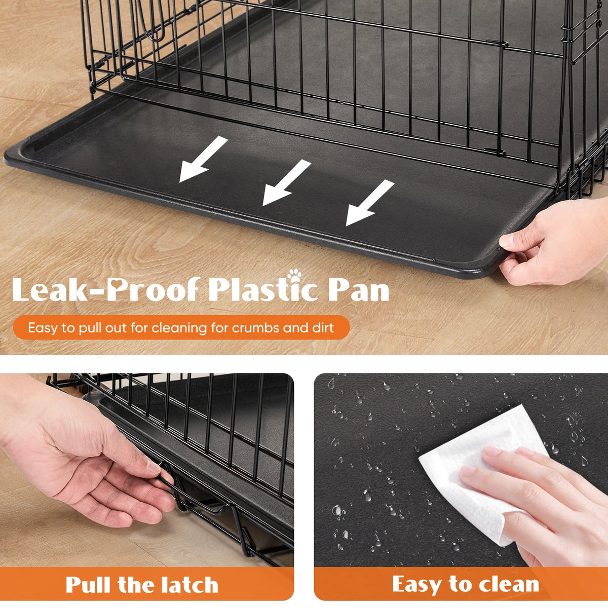 JHK Folding Metal Double Door Dog Crate With Removable Tray