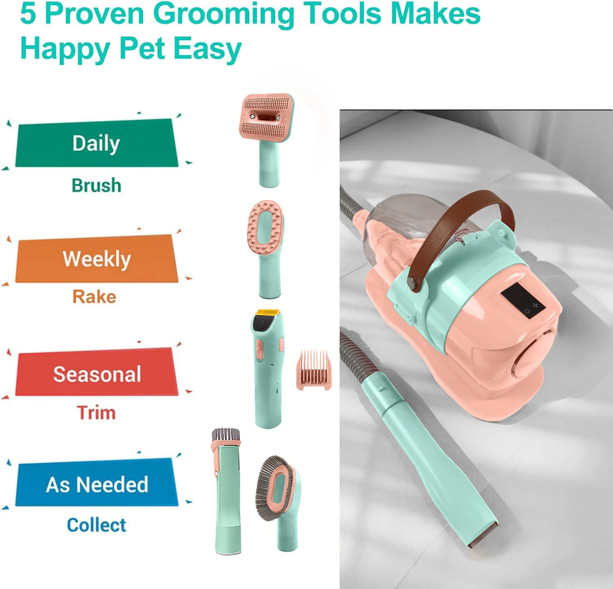 Pet Grooming Vacuum Kit With Powerful Hair Removal And Clippers