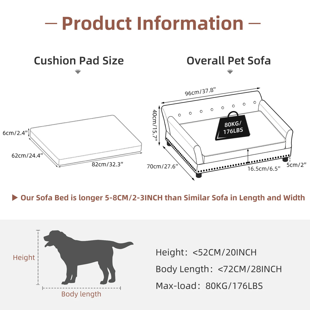 BINGOPAW Elevated Dog Sofa Bed With Waterproof Removable Cushion