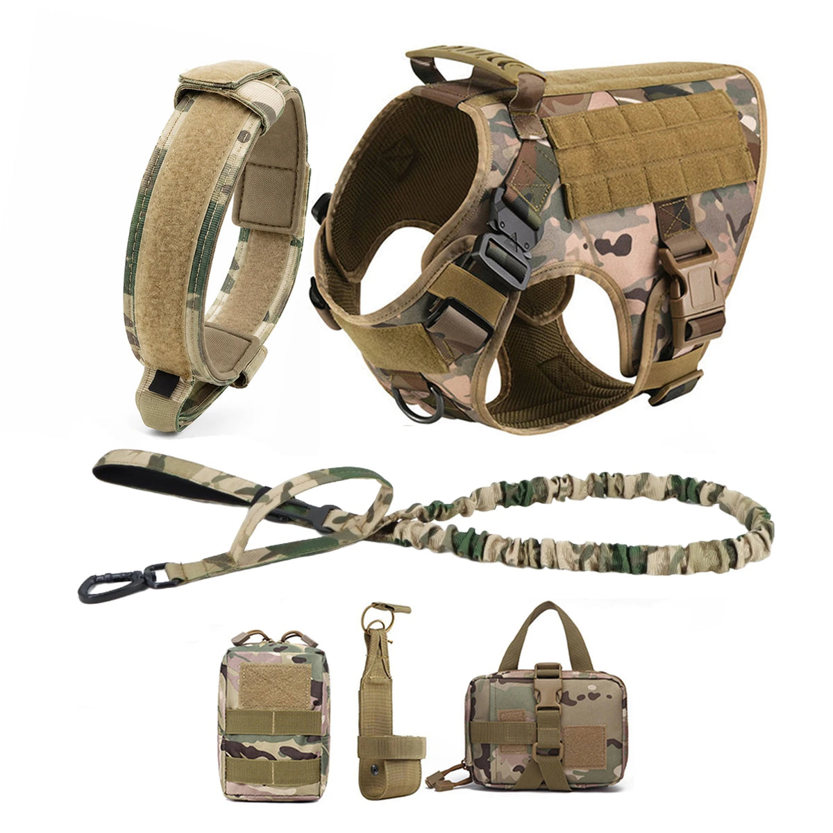 PETRAVEL Tactical Dog Harness Collar And Leash With Molle Pouches