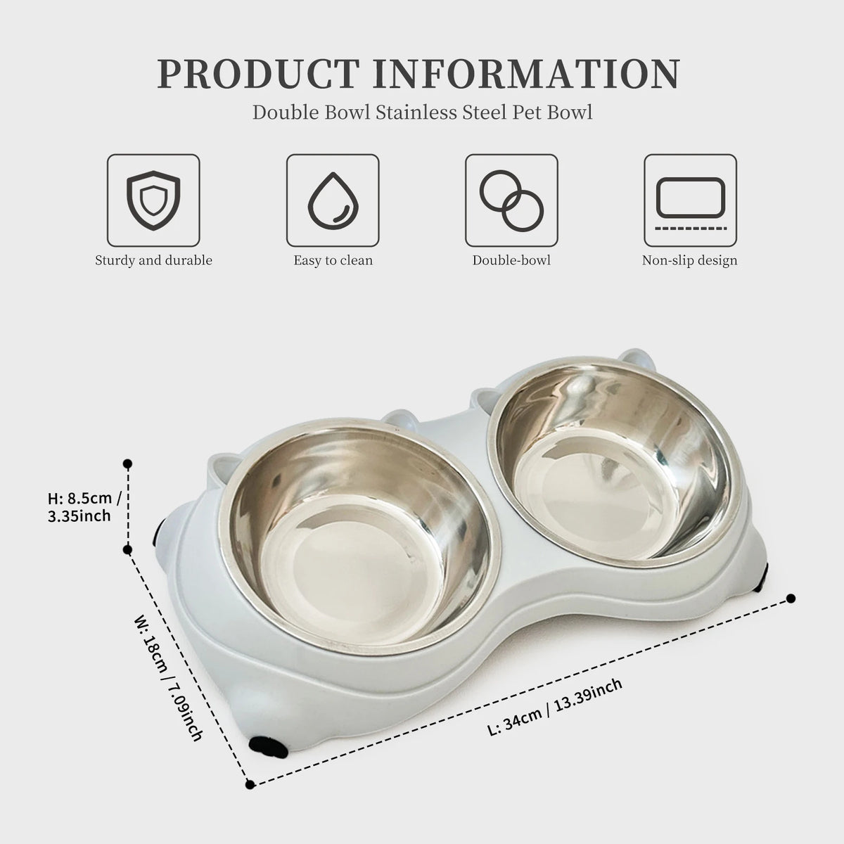 Double Stainless Steel Pet Bowls With Non Slip Base