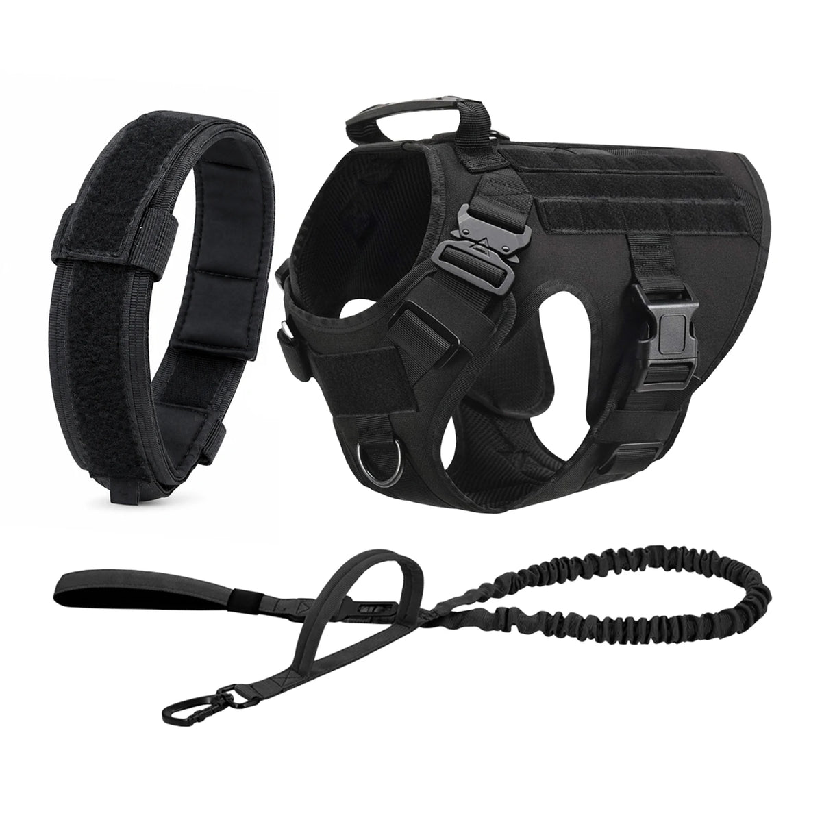 PETRAVEL Tactical Dog Harness Collar And Leash With Molle Pouches