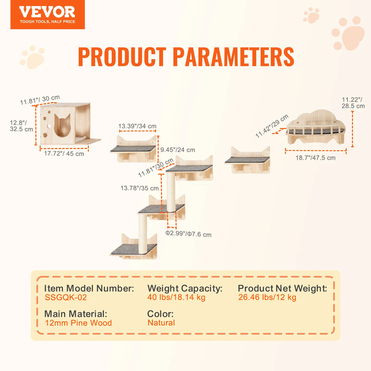 SucceBuy Wall Mounted Cat Shelves With Hammock And Jumping Perches