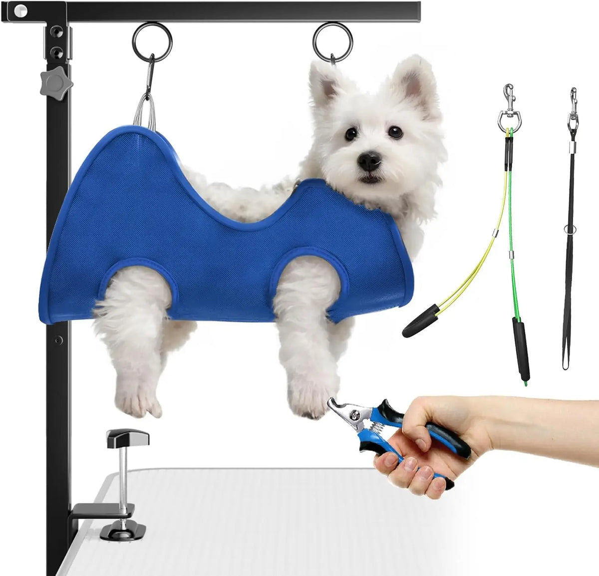 Adjustable Pet Dog Grooming Hammock With Table Clamp Arm