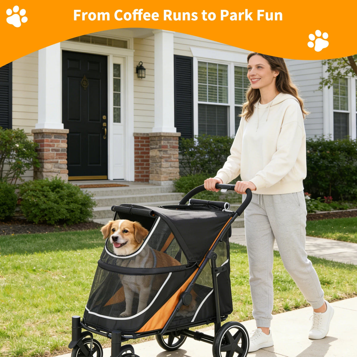 Pet Stroller For Multiple Dogs With Canopy And Storage Organizer