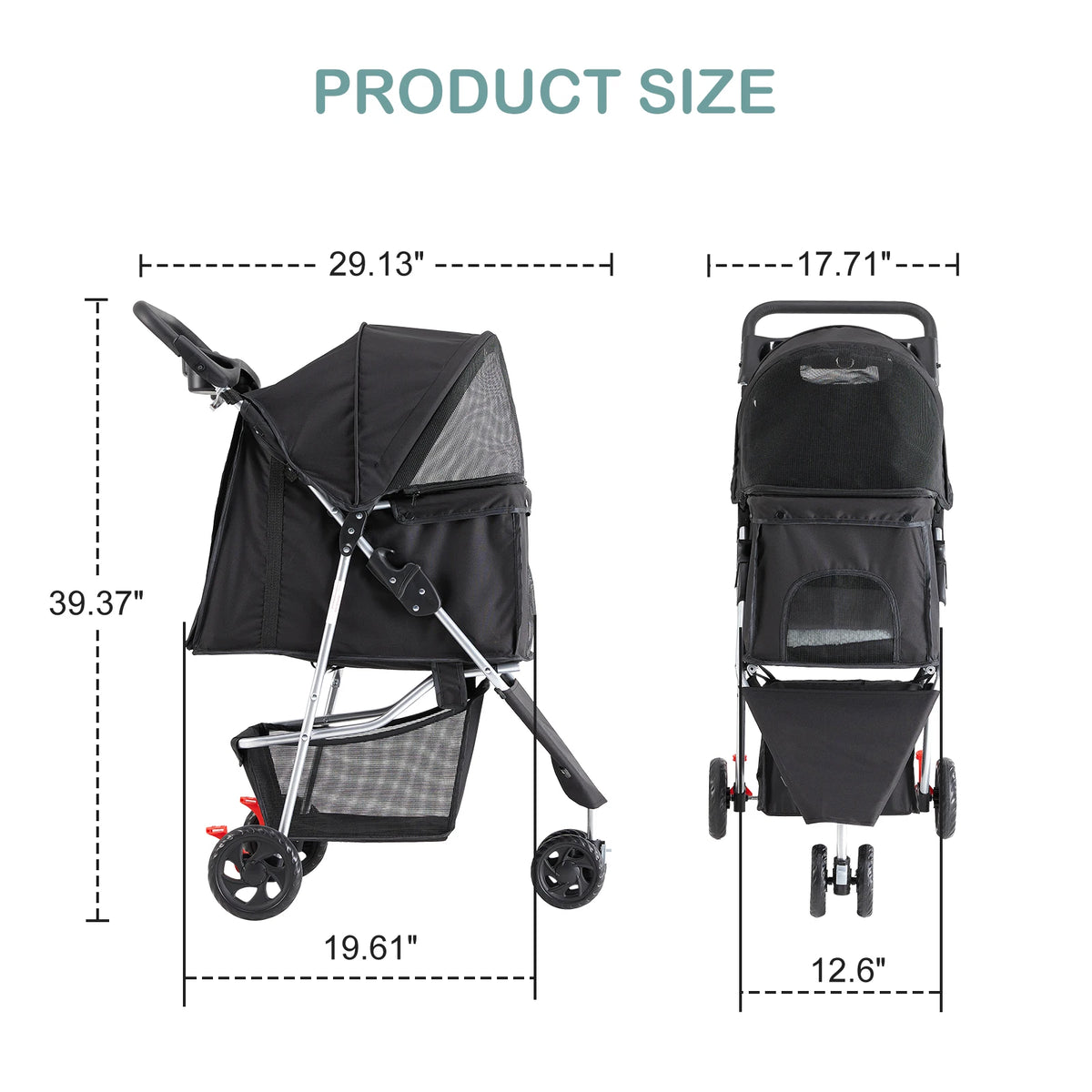 Foldable Pet Stroller with Mesh Windows and Storage Basket for Outdoor Use