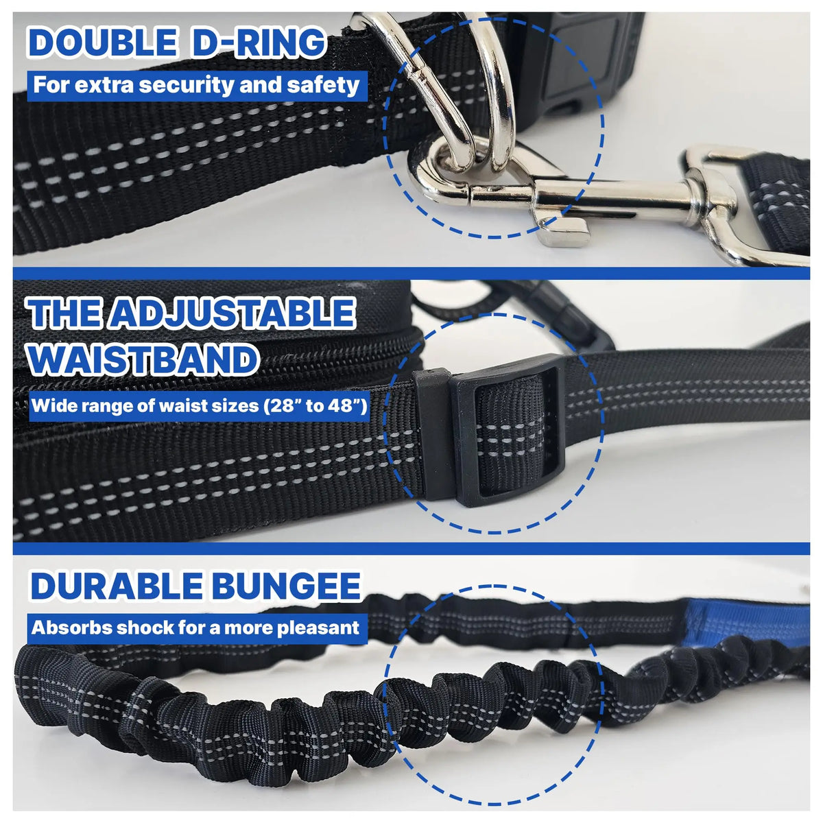 Hands Free Dog Leash With Belt Reflective Stitching And Pouch