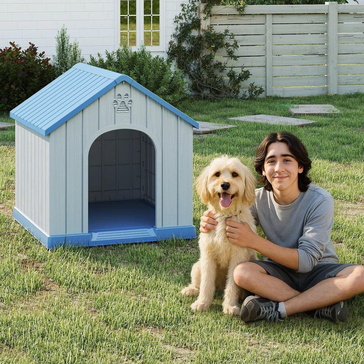 Weatherproof Plastic Dog House For Pets Indoor Outdoor Safe Shelter