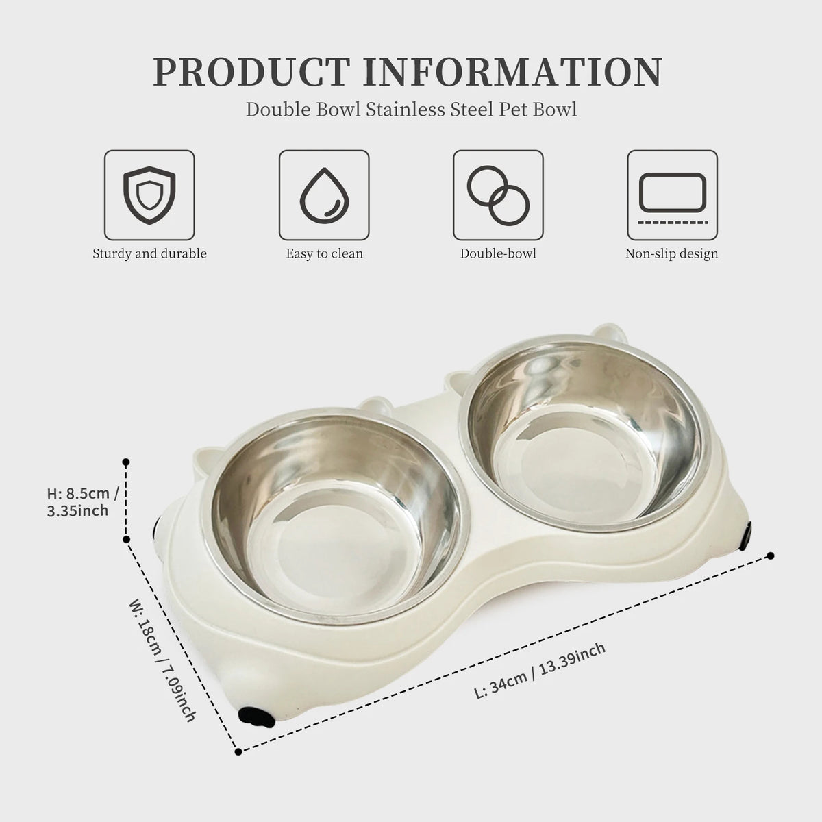 Double Stainless Steel Pet Bowls With Non Slip Base