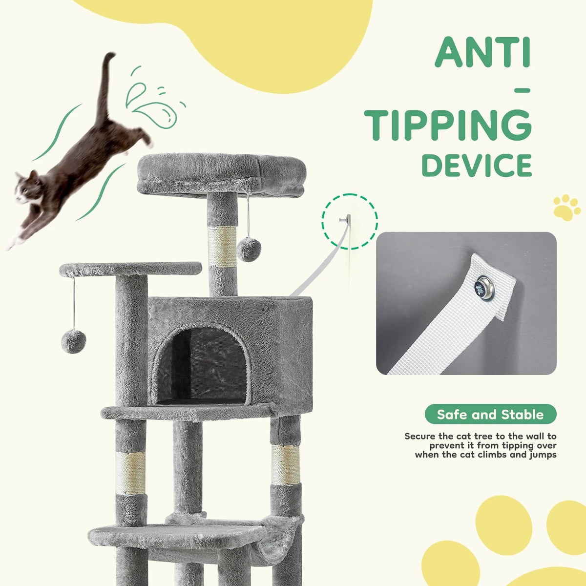 JHK Multi Level Cat Tree With Scratching Posts And House
