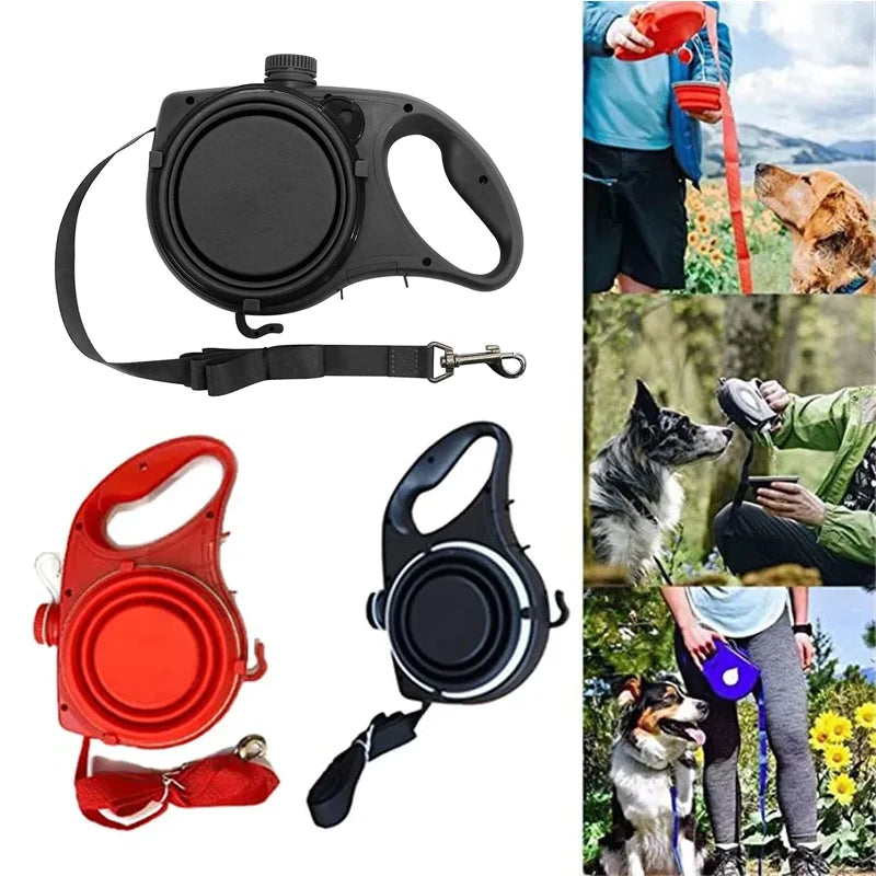 Dog Leash With Water Bottle Bowl And Waste Bag Dispenser