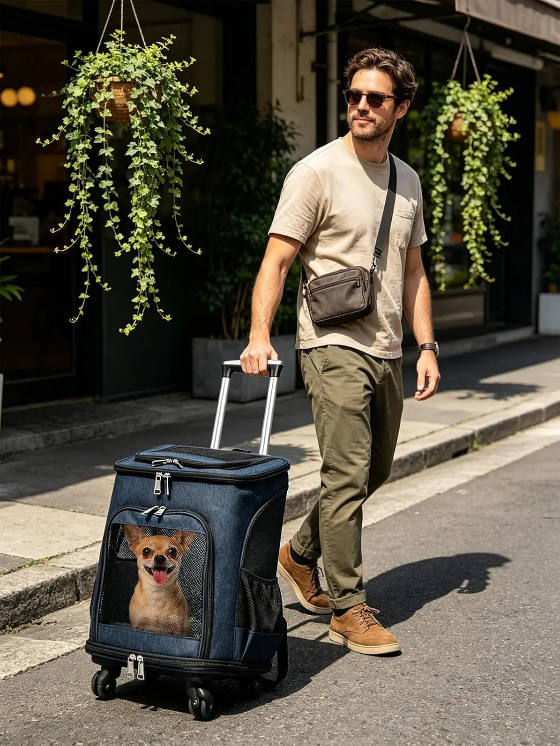 Three In One Wheeled Pet Carrier Backpack With Mesh Ventilation