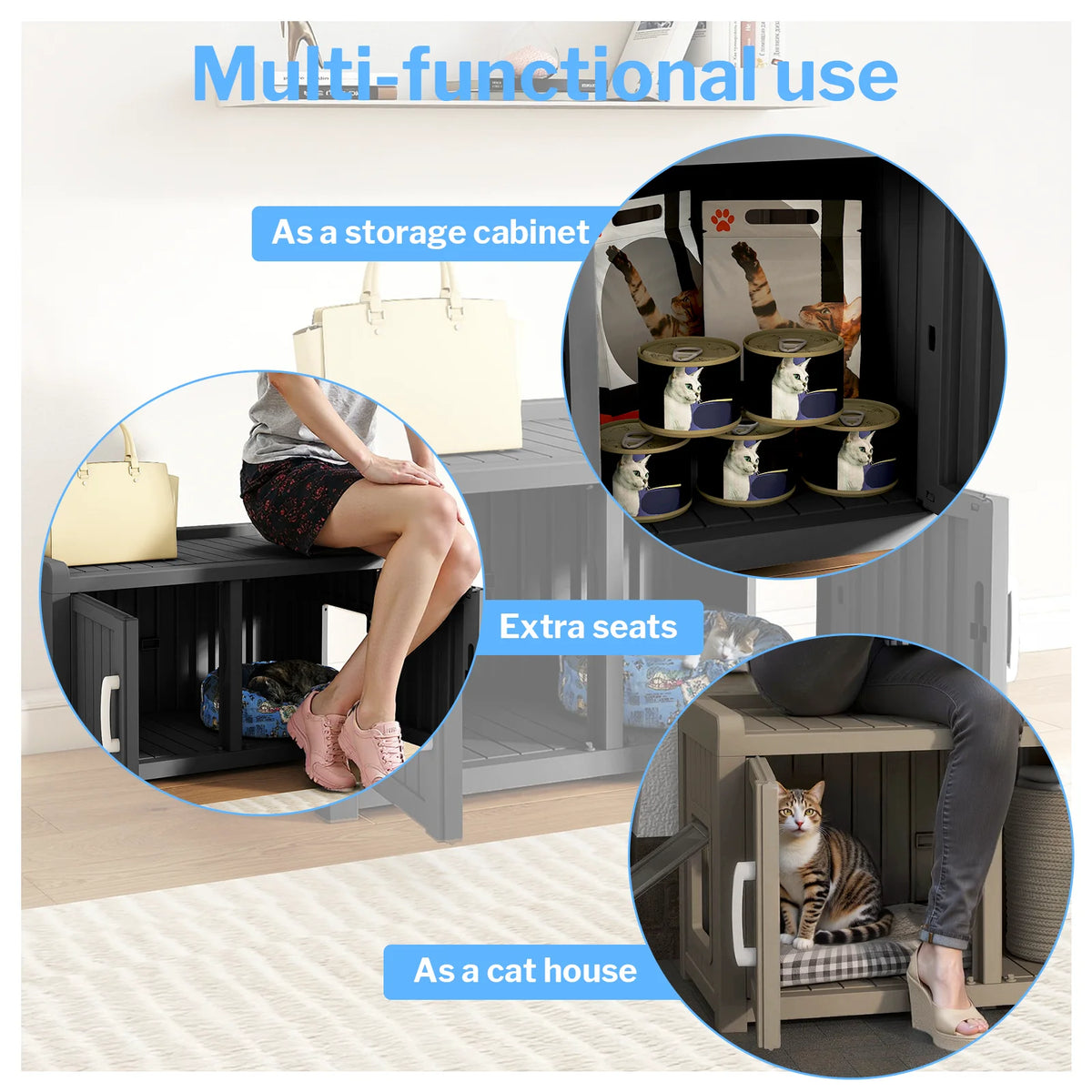 Double Door Resin Outdoor Cat House With Pet Storage Cabinet