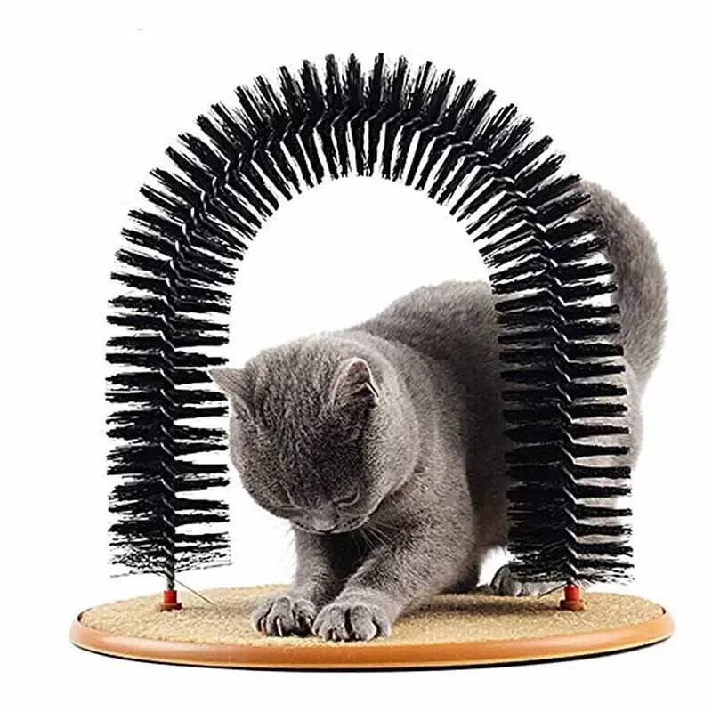 Wooden Cat Grooming Arch With Massage Brush And Scratch Pad
