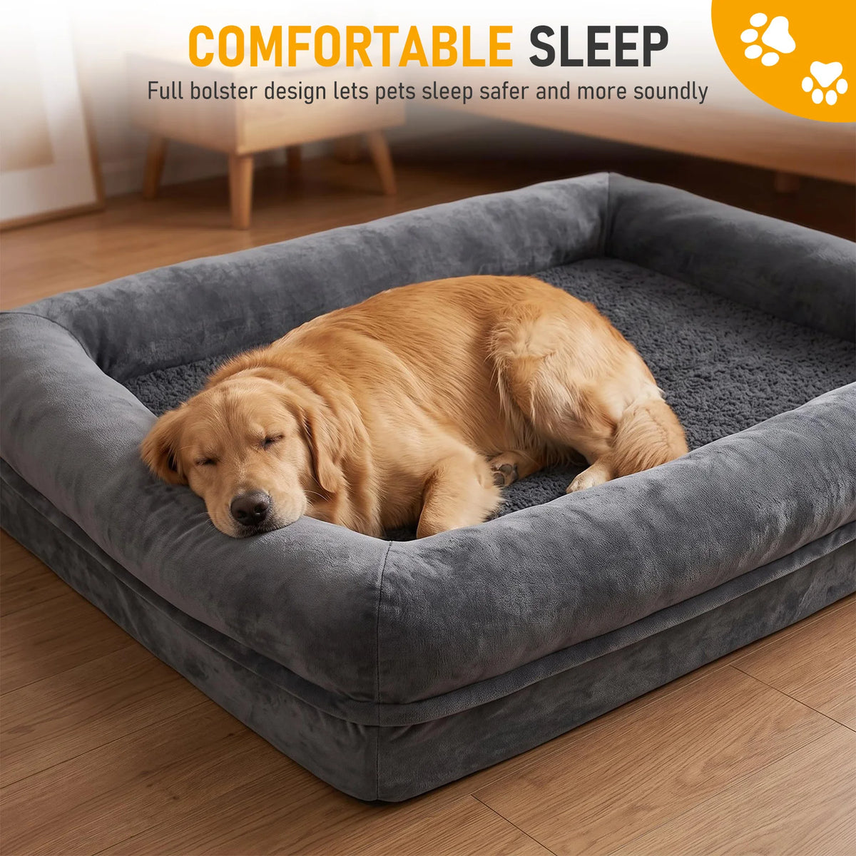 OUTWIND Washable Orthopedic Dog Bed With Bolster Raised Sides