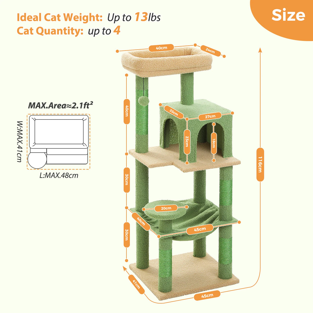 Petepela Premium Cat Tree Tower With Hammock And Top Platform